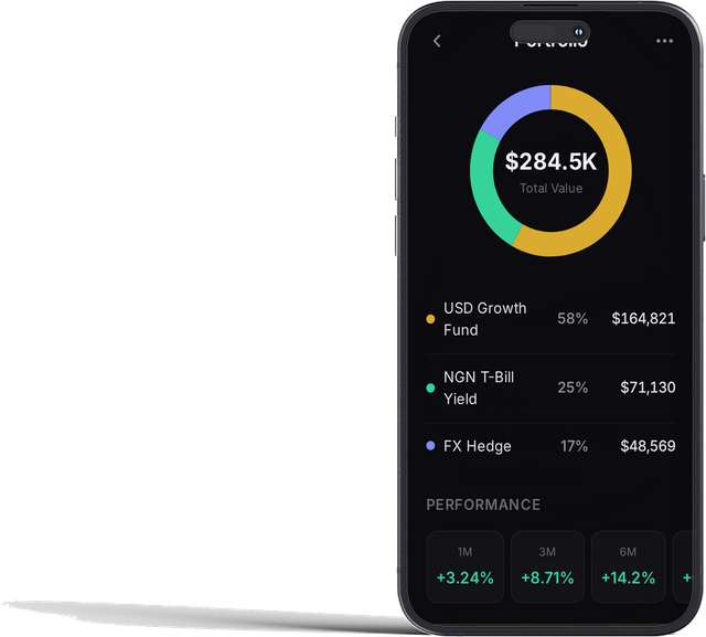 Venoble portfolio view with asset allocation chart
