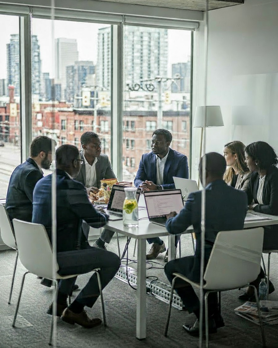 Venoble relationship managers in a strategy session